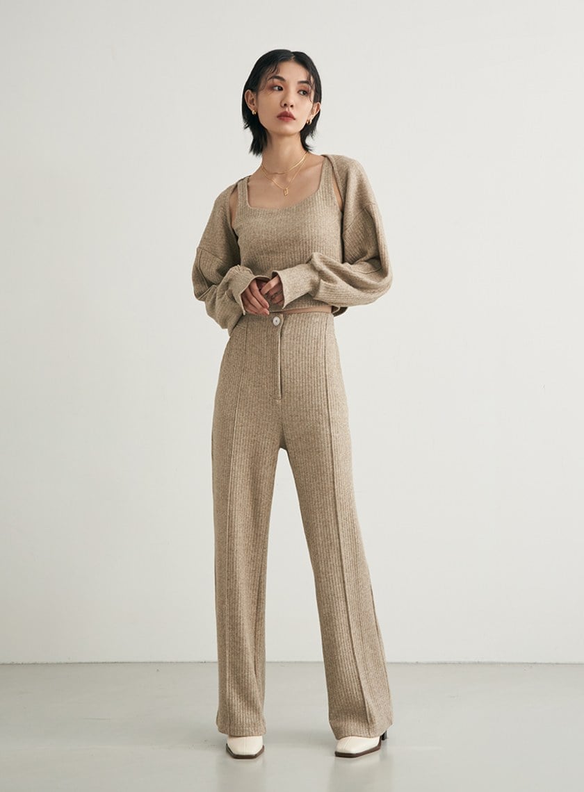 坑條親膚針織長褲